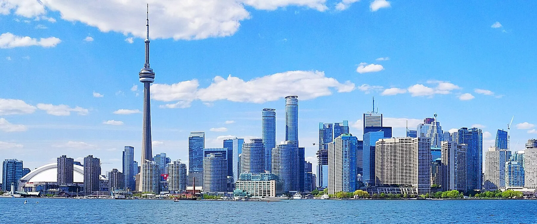 Toronto skyline and CN Tower viewed across Lake Ontario